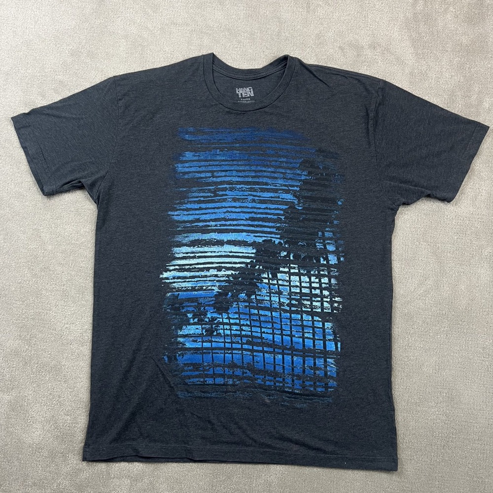 Hang Ten T Shirt XL Mens Gray Short Sleeve Palm Tree Beach Graphic Surf Tee